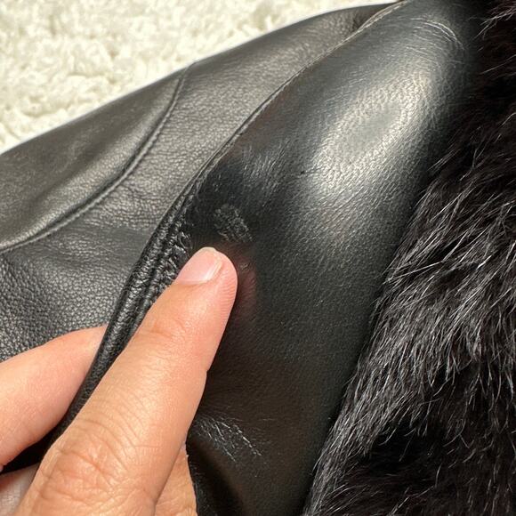 J. Percy for Marvin Richards Black Leather Jacket Fur Collar Slouchy Oversized - Picture 13 of 14
